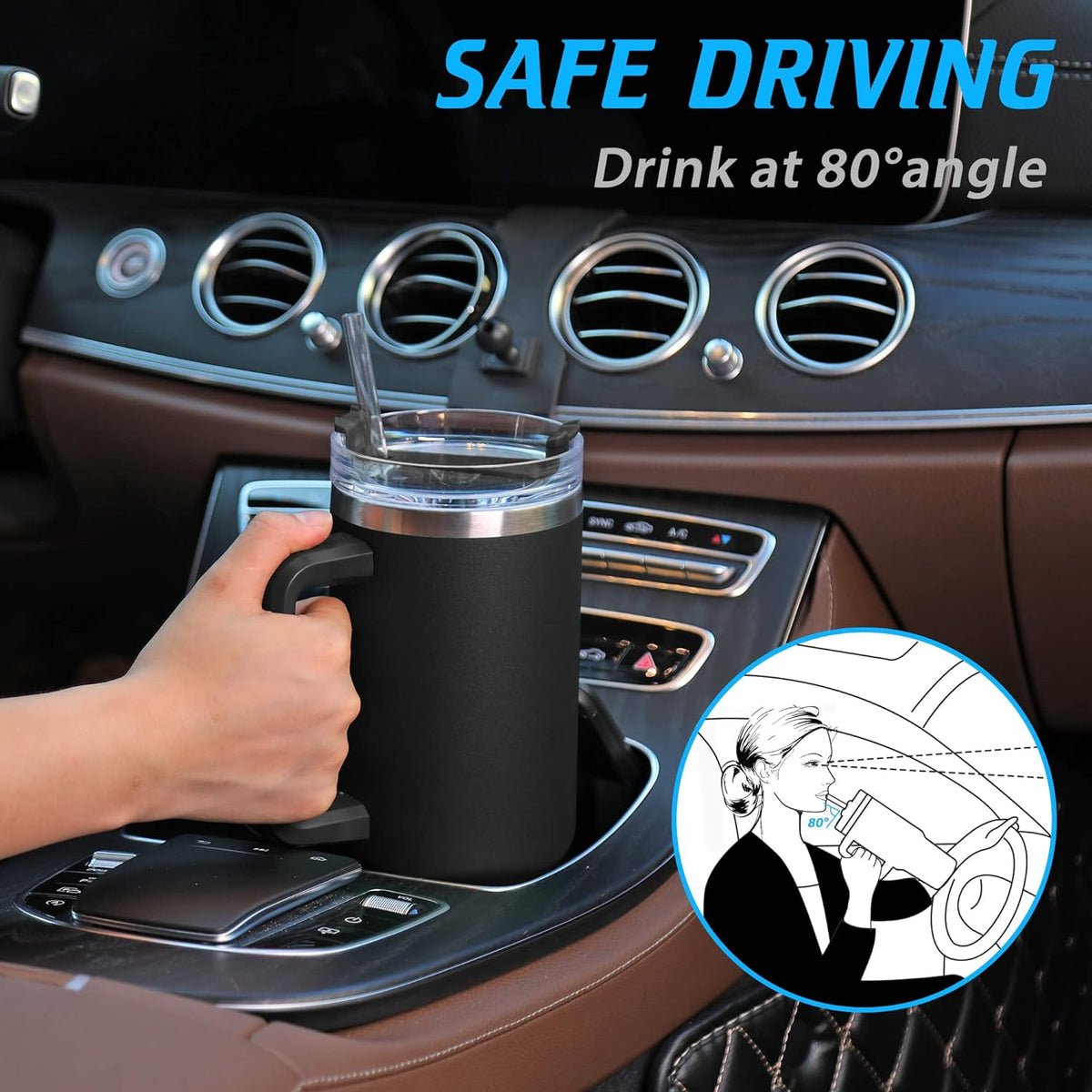 Light Pink Frosted Stainless Handle Large Vacuum Cup with Straw 1200ml main image 1